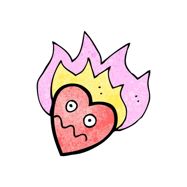 Flaming corazón personaje de dibujos animados — Vector de stock