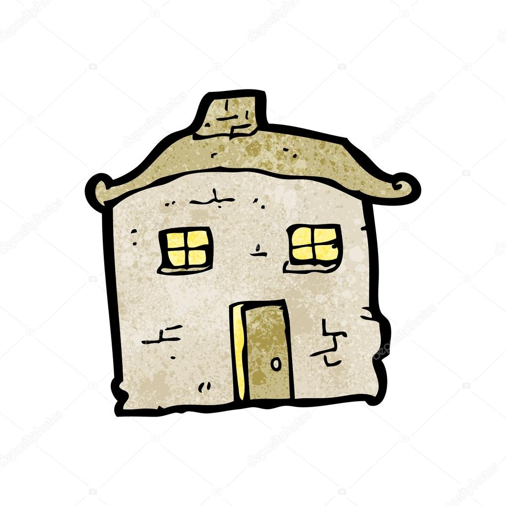 Cartoon crumbling old cottage