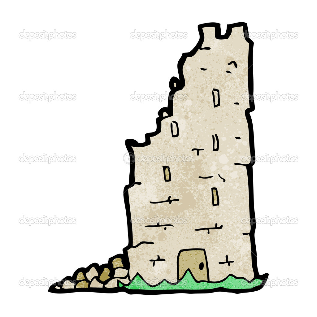 Cartoon crumbling medieval tower