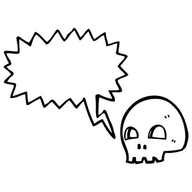 Düşünce balonlu karikatür kafatası