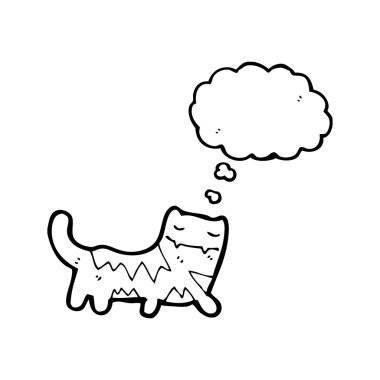 Düşünce baloncuklu çizgi film kedisi