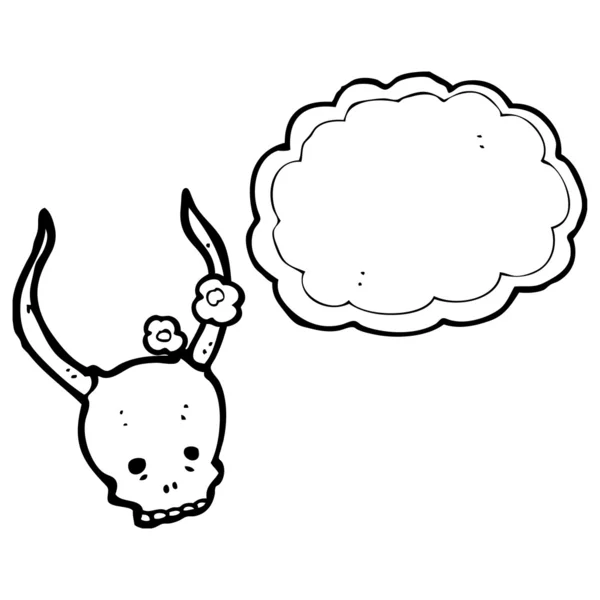 Cráneo de diablo de dibujos animados con burbuja de pensamiento — Vector de stock