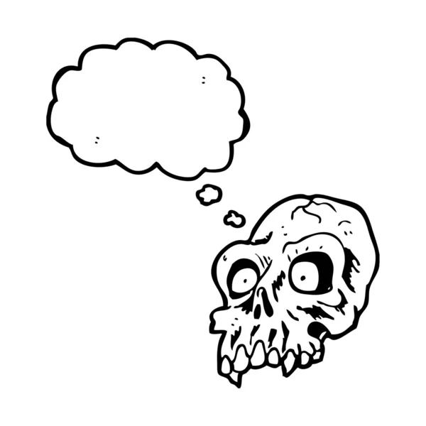 Retro kreskówka upiorny Zielona czaszka z bańki myśli — Wektor stockowy