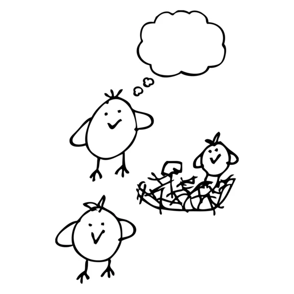 Dibujo de un pájaro en el nido — Vector de stock