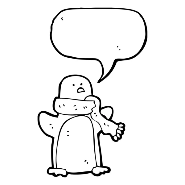 Pinguïn in sjaal met tekstballon — Stockvector