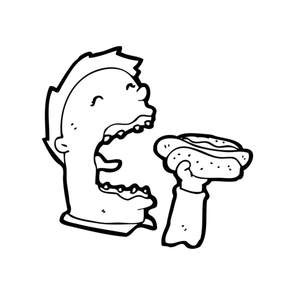 Hombre codicioso comiendo hot dog — Vector de stock