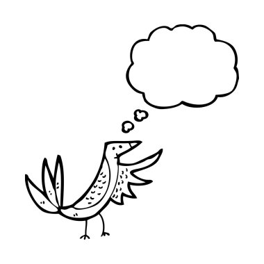 kuş kanadı ile işaret eden düşünce balonu ile