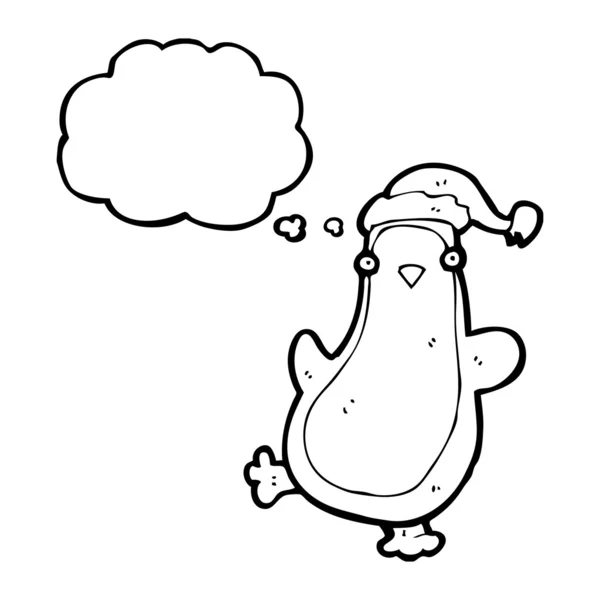 Pinguim de Natal dançante com bolha de pensamento — Vetor de Stock