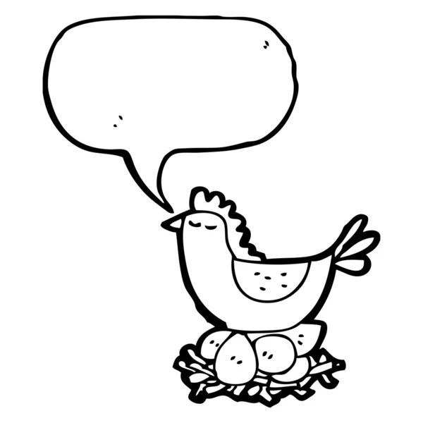 Pollo en el nido de huevos con burbuja del habla — Archivo Imágenes Vectoriales