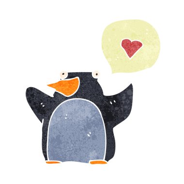 Retro karikatür penguen aşık