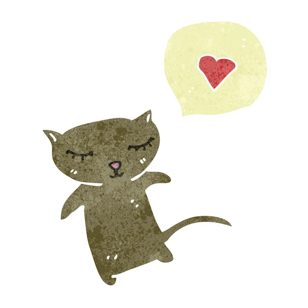Retro tegneseriefigur liten katt med kjærlighetshjerte – stockvektor