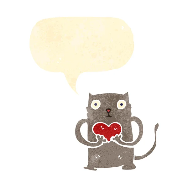 Chat dessin animé rétro avec coeur d'amour — Image vectorielle