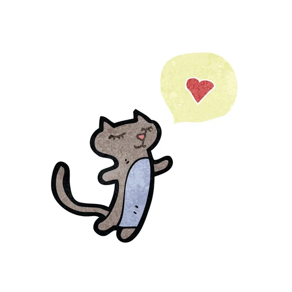 Caricature rétro chat mignon avec coeur d'amour — Image vectorielle