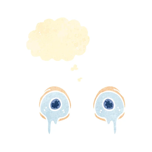 Retro kreslený pláč oči s myšlenkou bublina — Stockový vektor