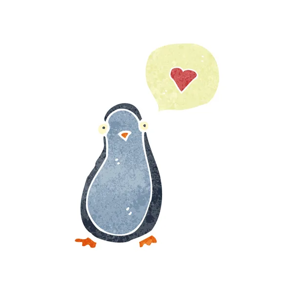 Pinguino cartone animato retrò innamorato — Vettoriale Stock