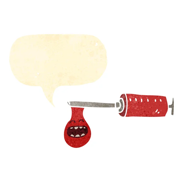 Agulha de sangue retro desenho animado com bolha de fala — Vetor de Stock