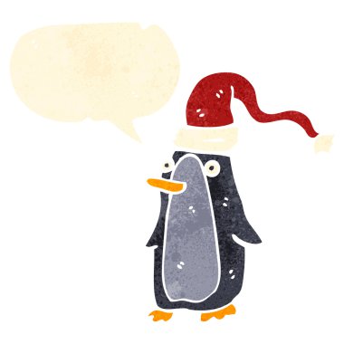 Retro karikatür penguen ile konuşma balonu