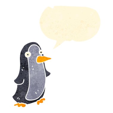 Retro karikatür penguen ile konuşma balonu