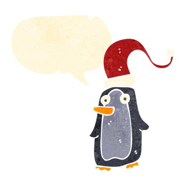Retro karikatür penguen ile konuşma balonu
