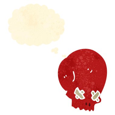 Retro karikatür kafatası ile düşünce balonu