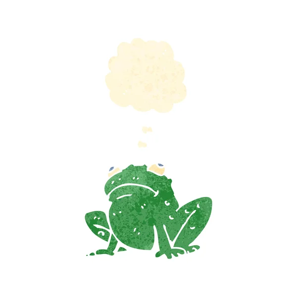 Retro Cartoon Frosch mit Gedankenblase — Stockvektor