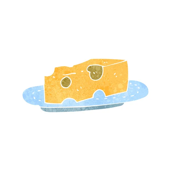 Retro kreslený sýr na talíři — Stockový vektor