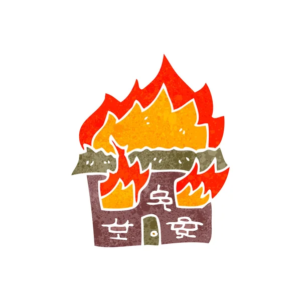 Retro cartoon burning house symbol — Stock Vector
