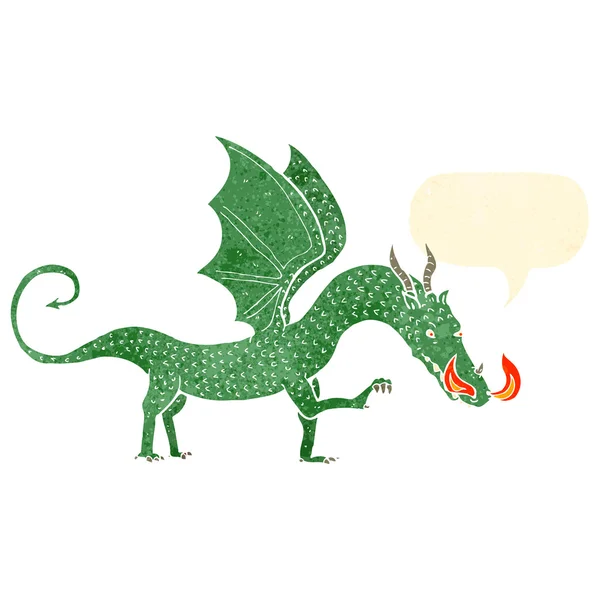 Retro dessin animé feu respiration dragon — Image vectorielle