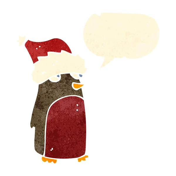 Cartoon pinguïn in Kerstman hoed — Stockvector