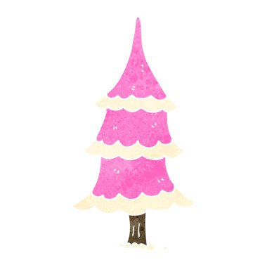 retro çizgi film pembe noel ağacı