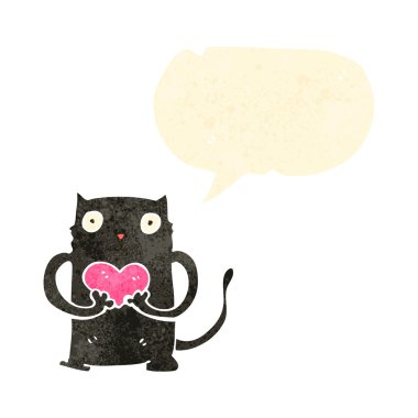 Retro karikatür siyah kedi ile konuşma balonu