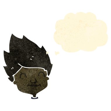 Retro karikatür mutlu çocuk düşünce balonu ile