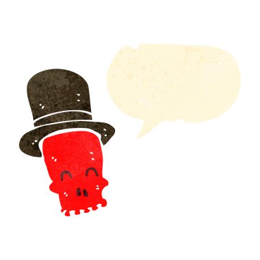 Silindir şapka konuşurken retro karikatür kafatası