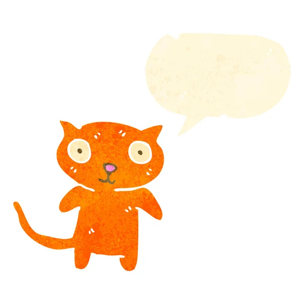 Desenhos animados retro bonito olhando gato com bolha de fala — Vetor de Stock