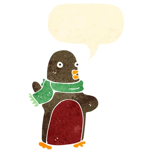 Retro-Cartoon Weihnachten Rotkehlchen mit Sprechblase — Stockvektor