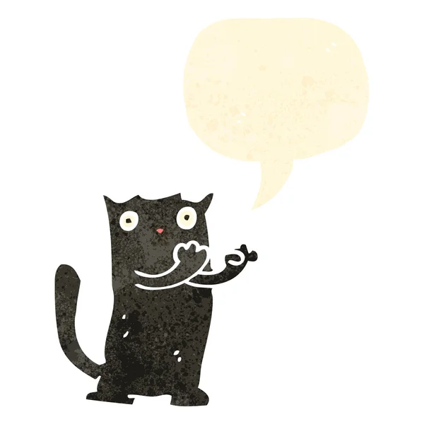 Retro desenho animado gato preto com bolha de fala — Vetor de Stock