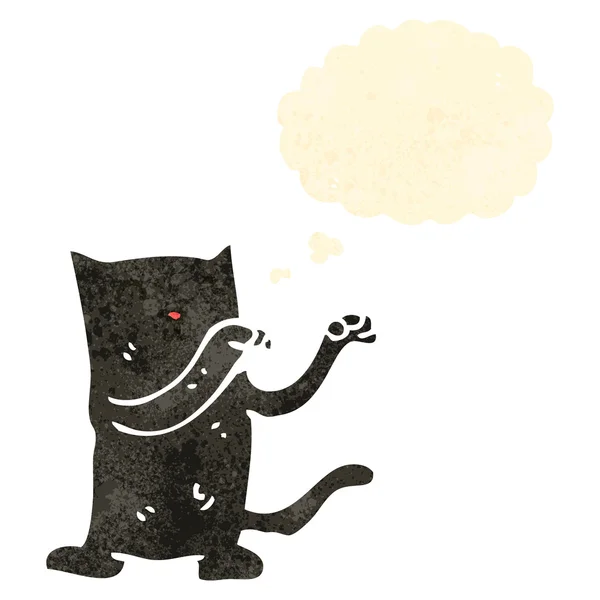 Retro desenho animado gato preto com bolha de pensamento — Vetor de Stock