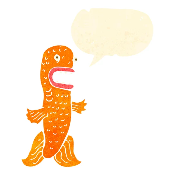 Caricatura retro divertido pez dorado con burbuja de habla — Archivo Imágenes Vectoriales