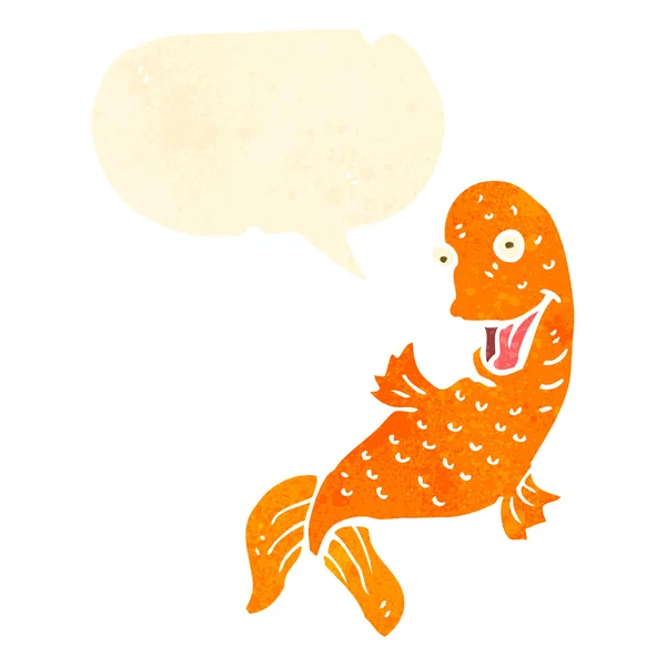 Desenhos animados retro goldfish engraçado com bolha de fala — Vetor de Stock