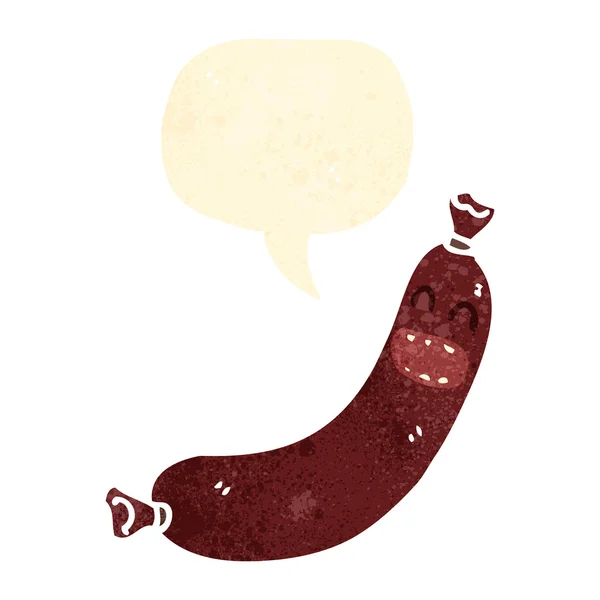 Retro cartoon sausage with speech bubble — Stock Vector