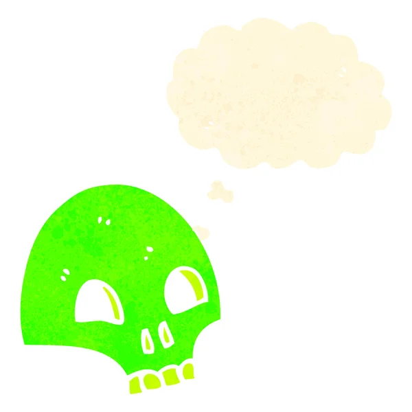 レトロな漫画光る緑の頭蓋骨とバブルだと思った — ストックベクタ