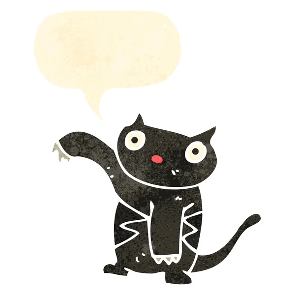 Lindo gato negro retro dibujos animados — Vector de stock