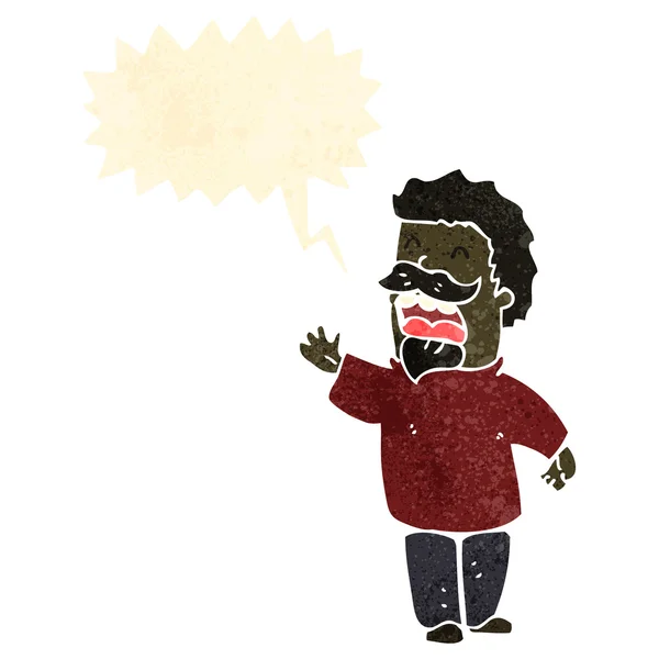 Homme mustatche dessin animé rétro avec bulle de parole — Image vectorielle