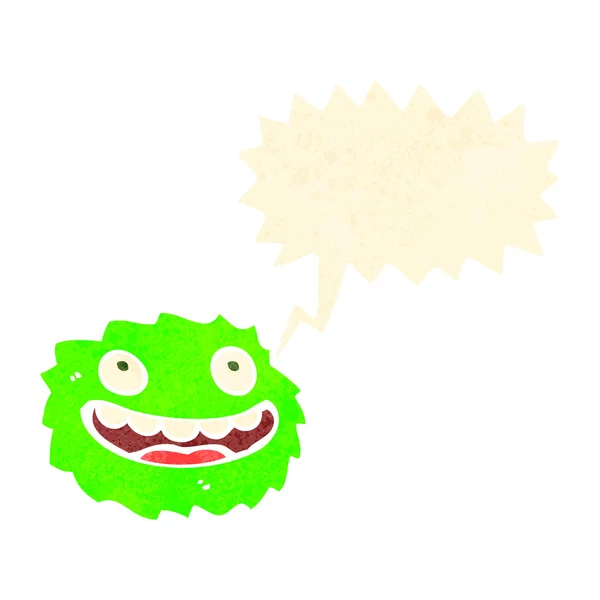 Happy little furball monster with speech bubble — Stock Vector