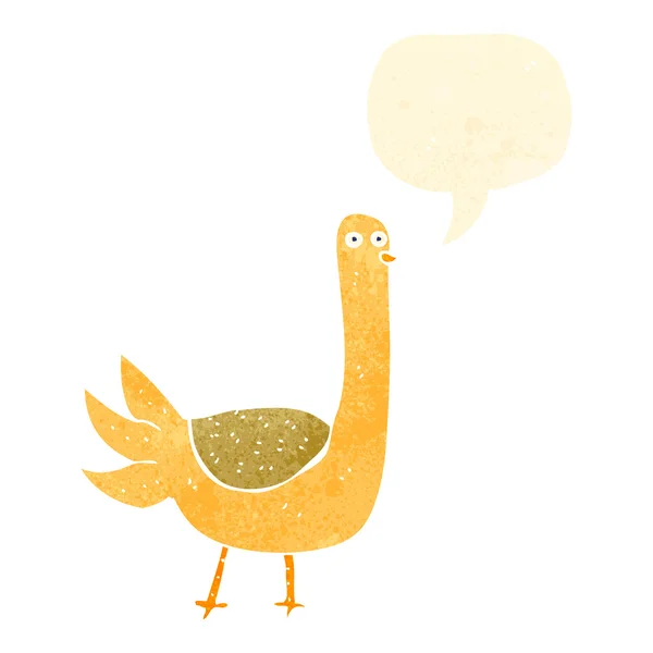 Retro dessin animé drôle oiseau avec bulle de parole — Image vectorielle