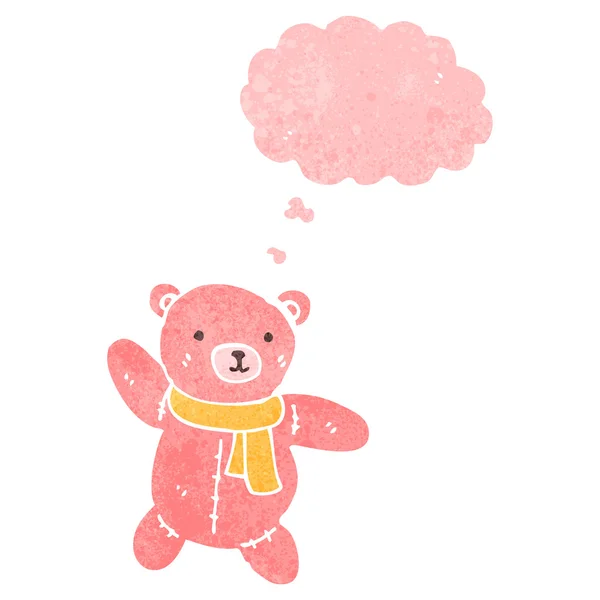 Retro desenho animado bonito ursinho de pelúcia com bolha pensamento — Vetor de Stock