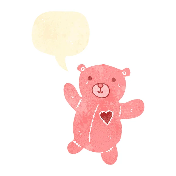 Urso de pelúcia de desenho animado retro com bolha de fala —  Vetores de Stock