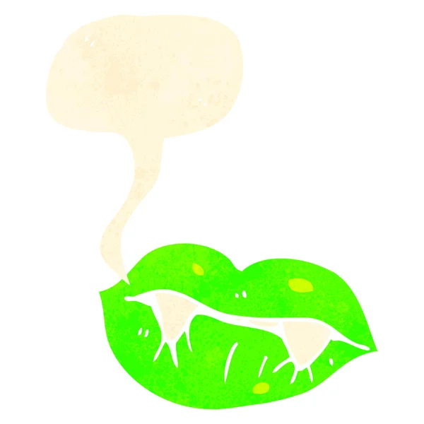 Rétro dessin animé sexy vampire lèvres avec bulle de parole — Image vectorielle