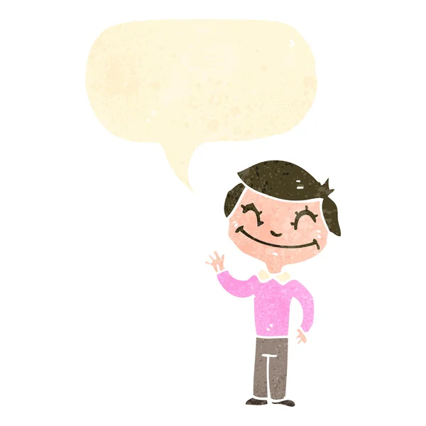 Retro-Cartoon glücklicher Junge mit Sprechblase — Stockvektor