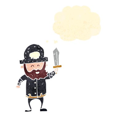 Retro karikatür korsan Kaptan ile düşünce balonu